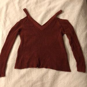 BURNT ORANGE COLD SHOULDER SWEATER